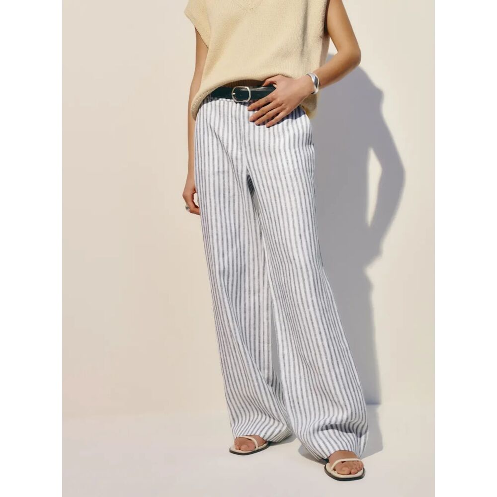 NWT Reformation Carter Linen Mid Rise Pant Antibes Stripe 12